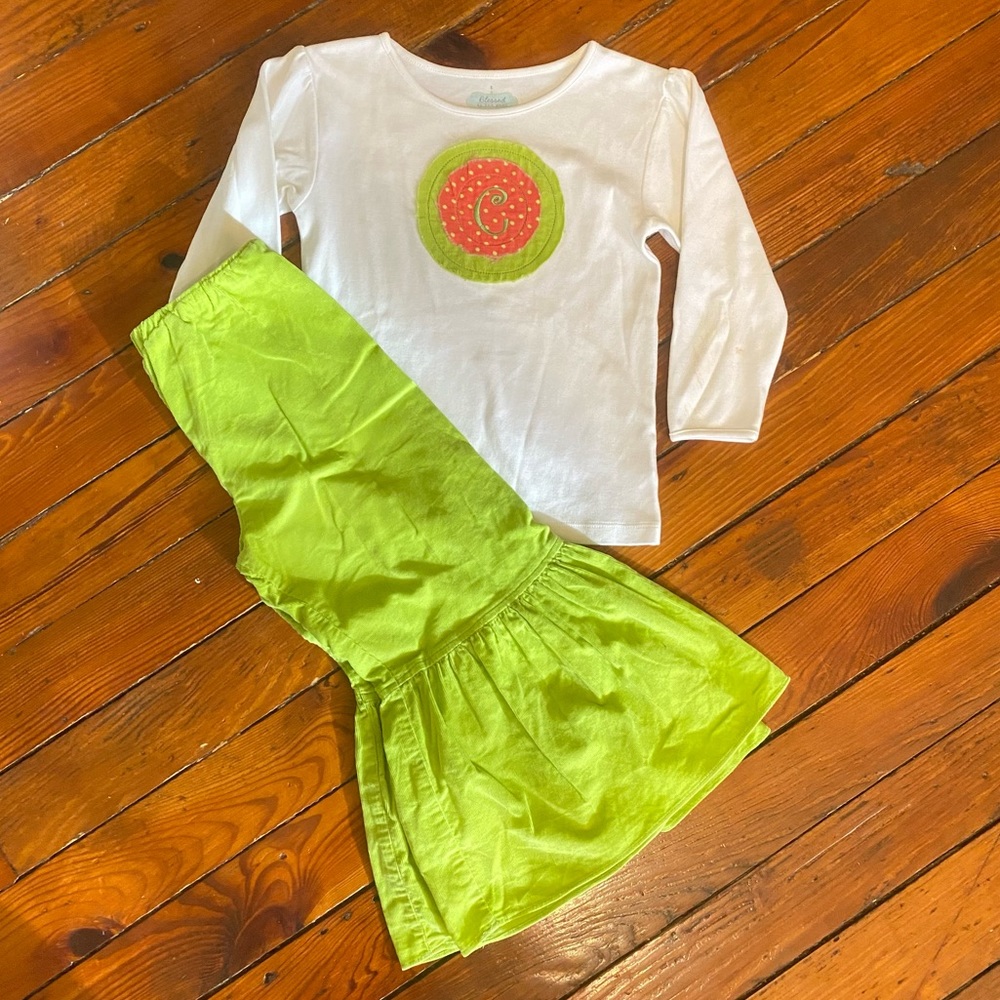Boutique Initial C Vintage Size 5 Ruffle Hem pants & matching long sleeve shirt